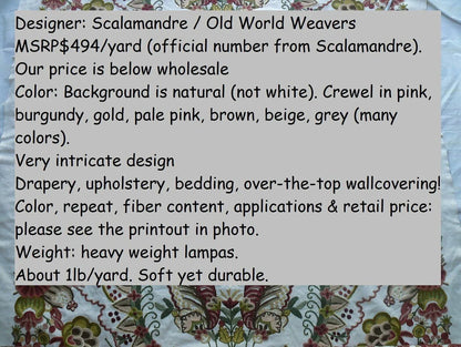 2.37Y Scalamandre Magnificent Lalita Rose Heavy Crewel Paisley MSRP USD 1170 (467867)