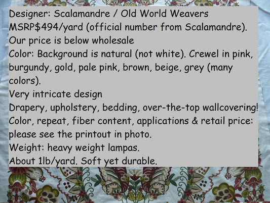 2.37Y Scalamandre Magnificent Lalita Rose Heavy Crewel Paisley MSRP USD 1170 (467867)