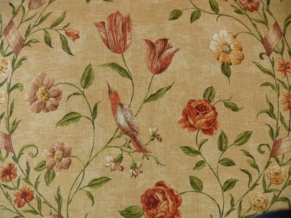 By yard Lee Jofa Sutherland Linen Print Chinoiserie Tree Birds "Honey" Gold Pink Green Linen Cotton MSRP USD238/y