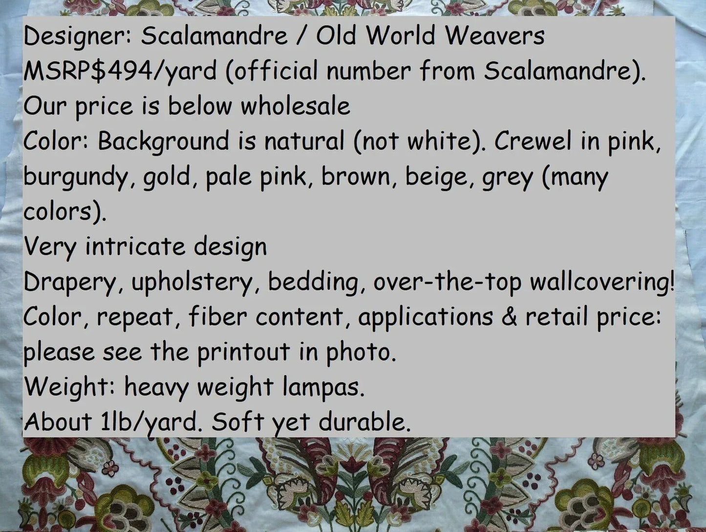 Scalamandre Magnificent Lalita Crewel Heavy Paisley 0.5Y MSRP 372/Y