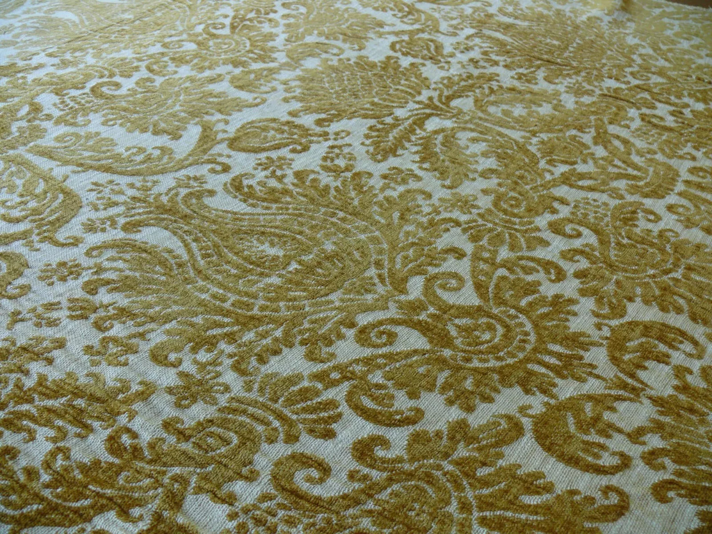 By yard Scalamandre Ludlow Mustard Yellow &amp; Off White Chenille Damask MSRP$159/Y
