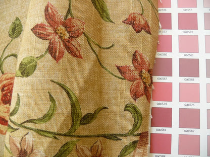 By yard Lee Jofa Sutherland Linen Print Chinoiserie Tree Birds "Honey" Gold Pink Green Linen Cotton MSRP USD238/y