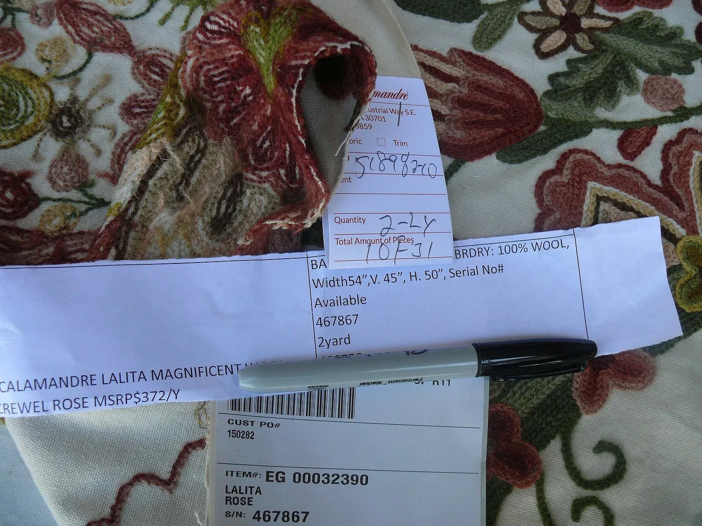 2.37Y Scalamandre Magnificent Lalita Rose Heavy Crewel Paisley MSRP USD 1170 (467867)