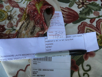 2.37Y Scalamandre Magnificent Lalita Rose Heavy Crewel Paisley MSRP USD 1170 (467867)