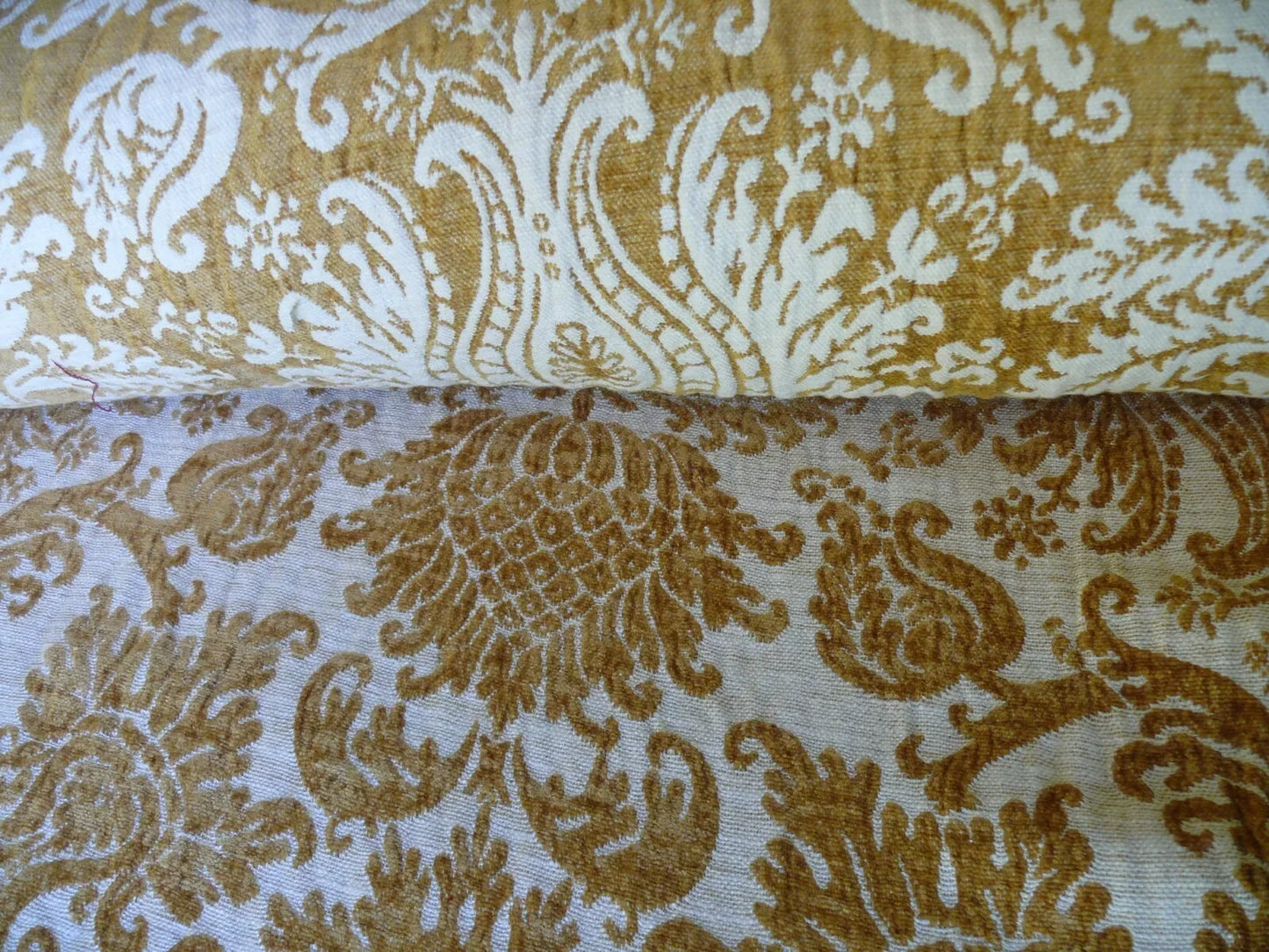 By yard Scalamandre Ludlow Mustard Yellow &amp; Off White Chenille Damask MSRP$159/Y