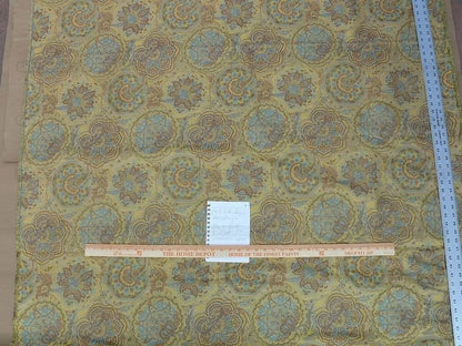 By yd 100% Silk Lampas Kaleidoscope Paisley Blue Gold Bronze MSRP$300+/y
