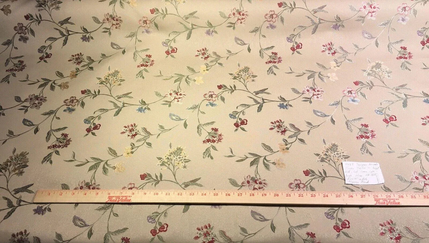 Pindler &amp; Pindler Brocade Flower Trellis Red Sage Beige Gold 9.5+1.2Y #1568