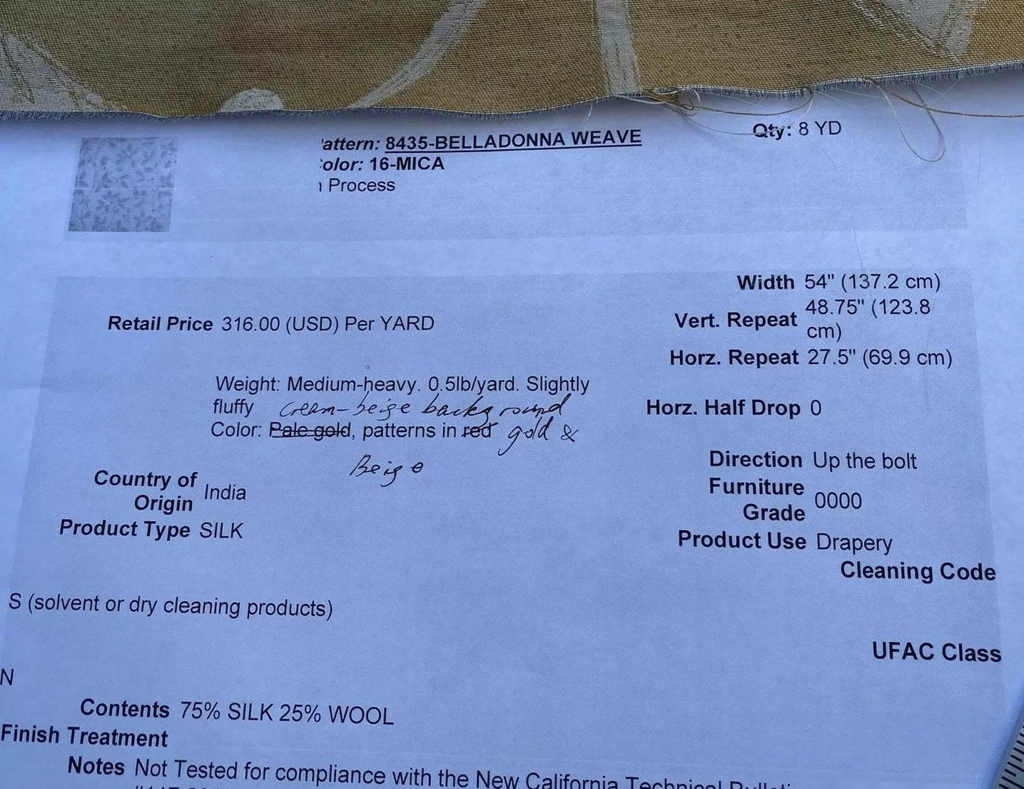 By Yd Kravet Couture Belladonna Silk Wool Damask Gold Cream Pearly Red Berry Vine MSRP$316/Y