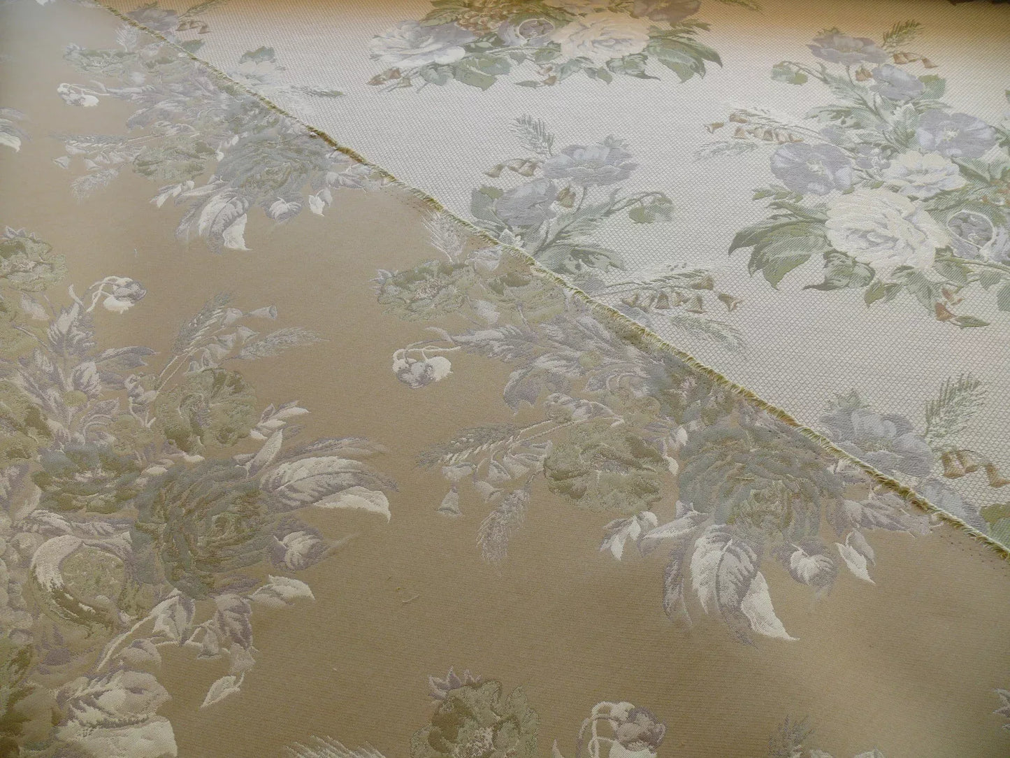 By yard Scalamandre Cote Traditional Bouquet Lampas Greige Sage Green Tan English Rose Wool Cotton MSRP$160/Y