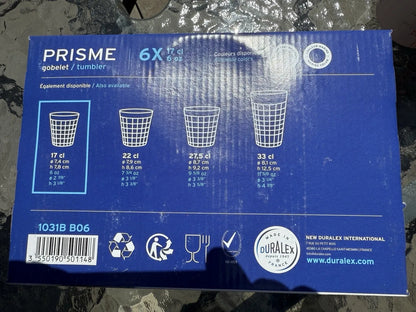 Duralex Prisme Marine Tumbler 6 oz x 6 cups Blue Glass DURABLE! Made in France Set of 6 MSRP USD39