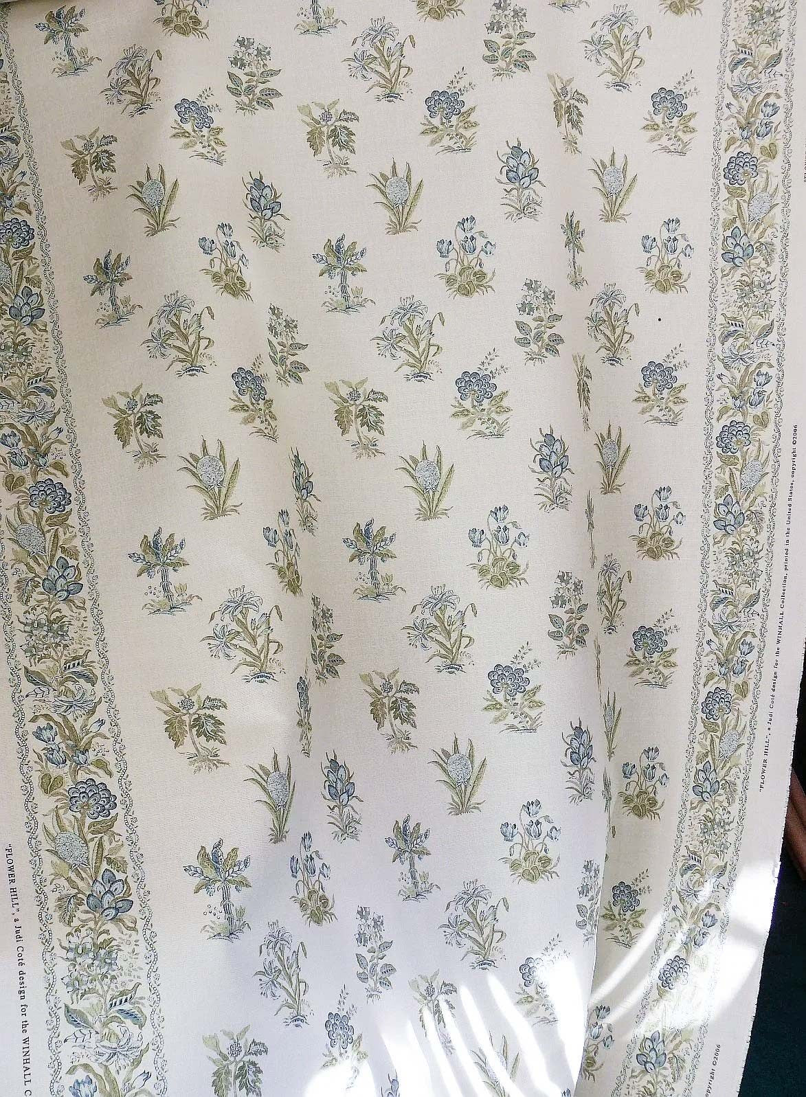 3.1 yard Scalamandre Flower Hill Linen Union Cloth Print Blue