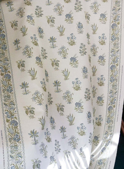 3.1 yard Scalamandre Flower Hill Linen Union Cloth Print Blue