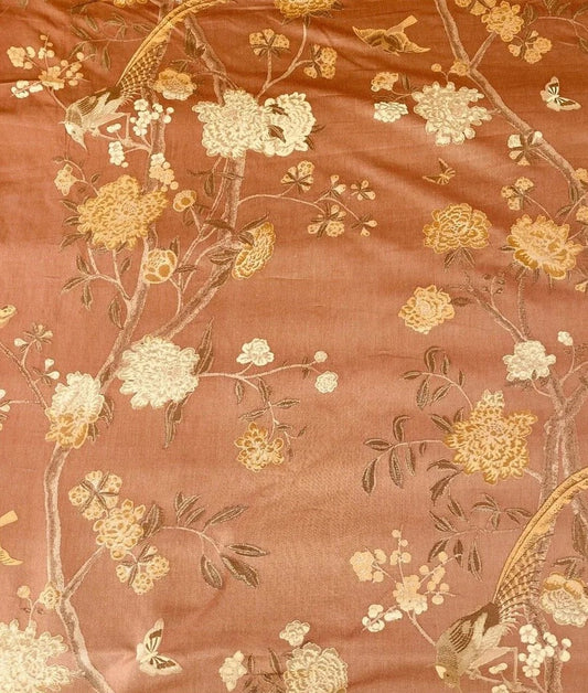 Lee Jofa Japanese Garden Plum Red Gold Pheasant Bird Peony Chinoiserie - By Vertical Repeat 76 Inches