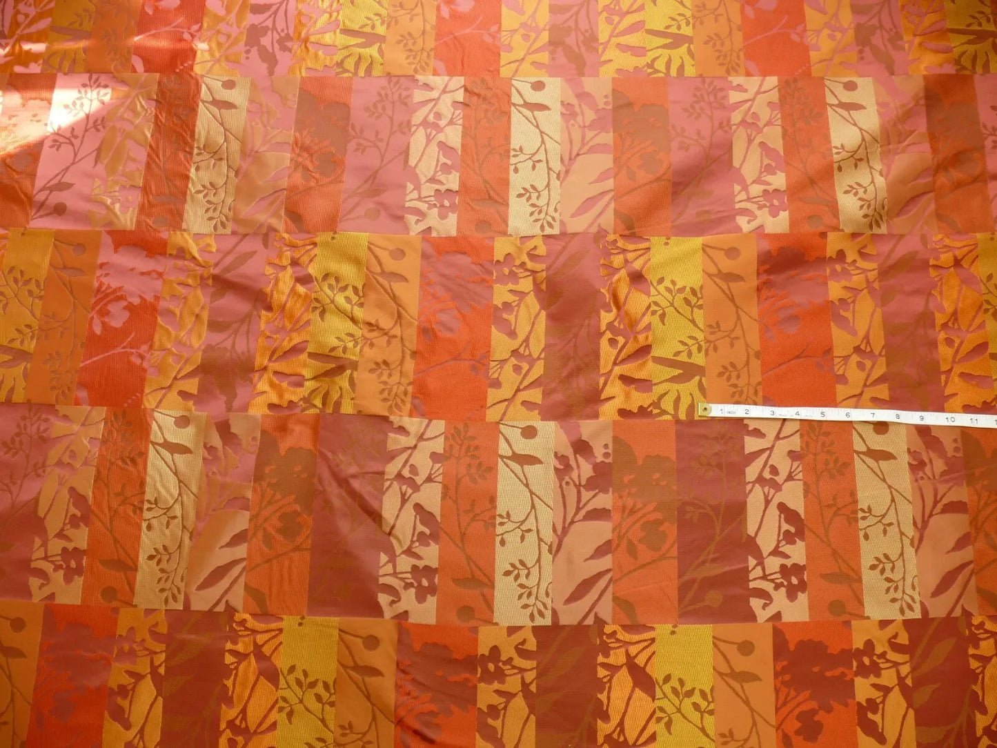Charming 100%silk Damask Collage Tree Red Gold 528persimmon Bty