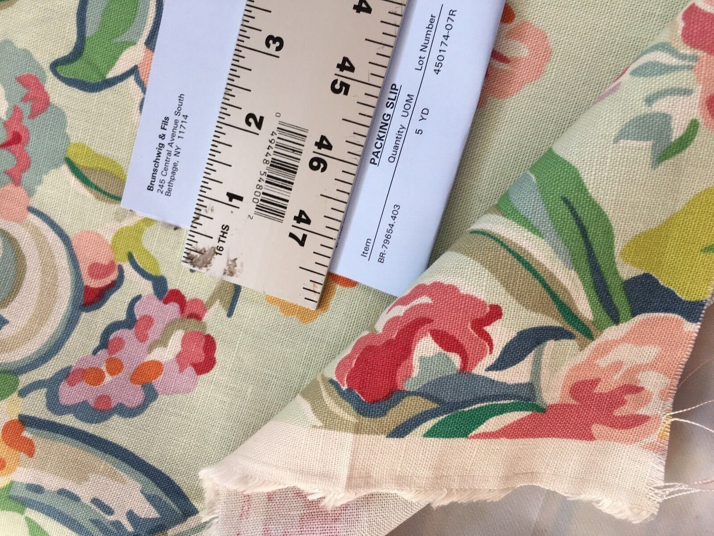4.8Y Brunschwig &amp; Fils Sunderland Celedon Artistic Floral Linen/Cotton Historical Print Chintz MSRP$194/y