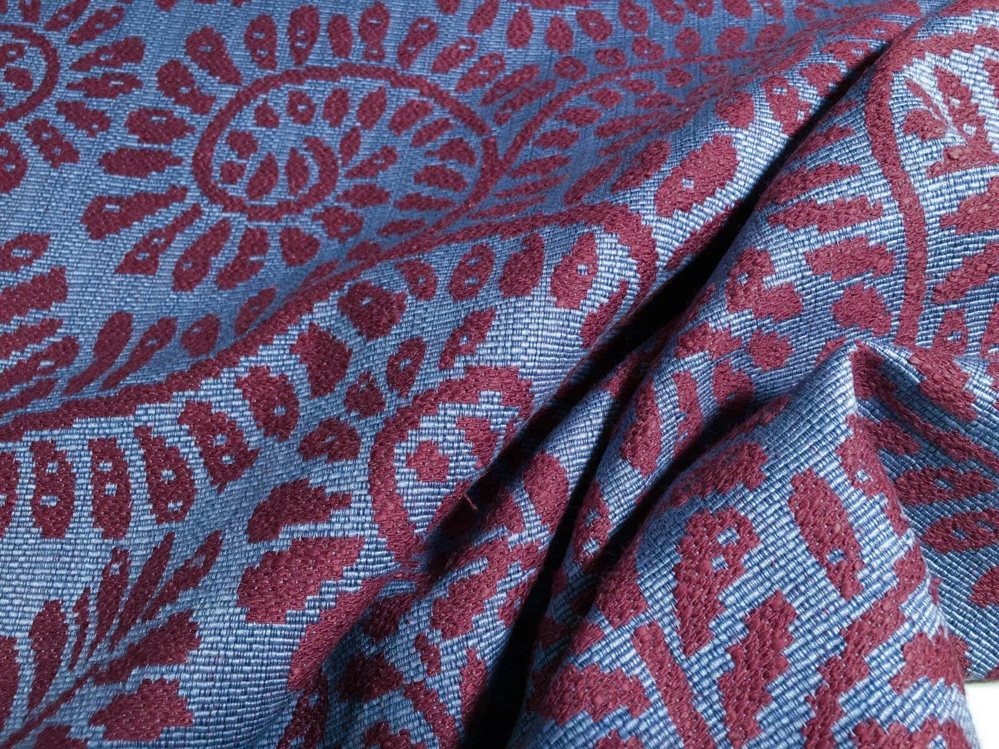 By Yard Scalamandre Arbois Jacquard Red Purple Blue Fern Leaves MSRP USD 219/Y #1567