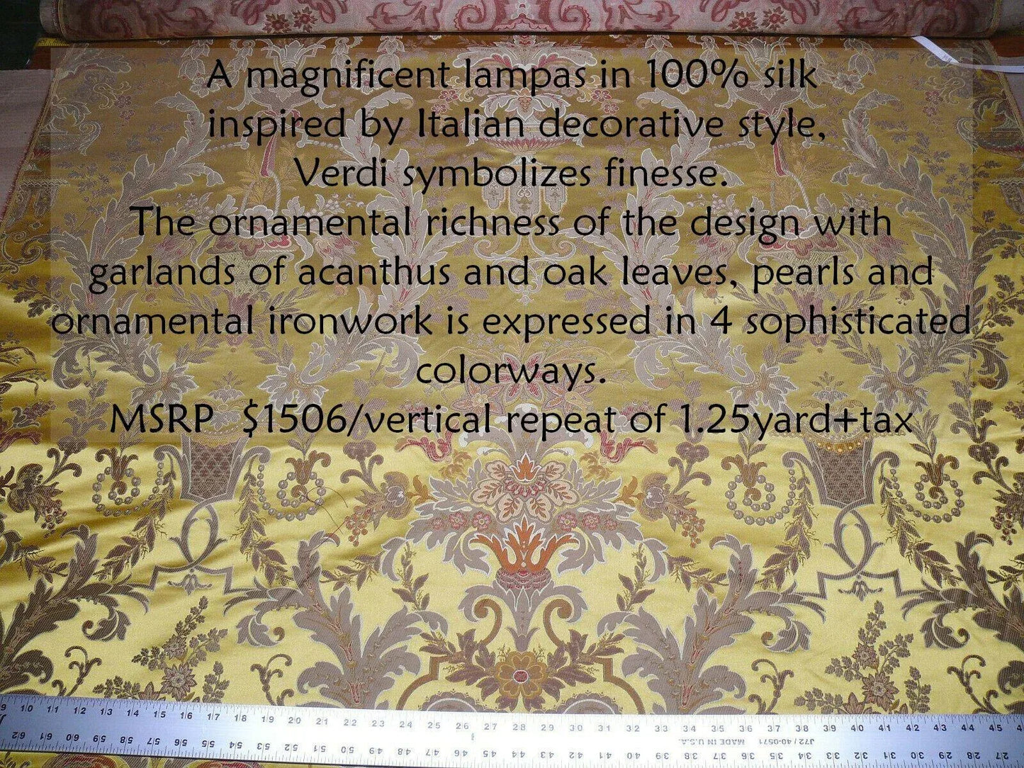 2.5y Scalamandre Verdi Lampas Or Gold Silk Stunning MSRP USD 3012 Special Order
