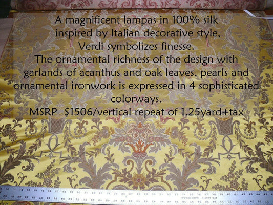 2.5y Scalamandre Verdi Lampas Or Gold Silk Stunning MSRP USD 3012 Special Order