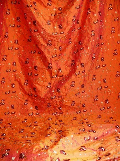 By Yard 100%silk Embroidery Saffron Burgundy Red Fluer #622A