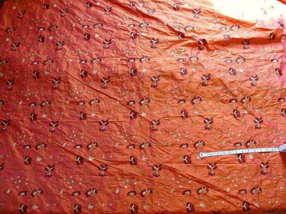 By Yard 100%silk Embroidery Saffron Burgundy Red Fluer #622A