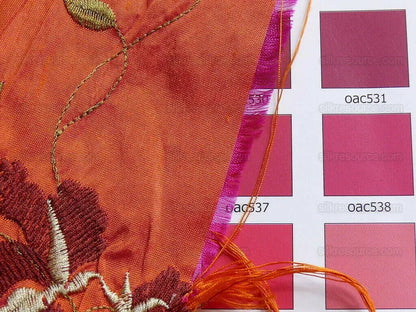 By Yard 100%silk Embroidery Saffron Burgundy Red Fluer #622A
