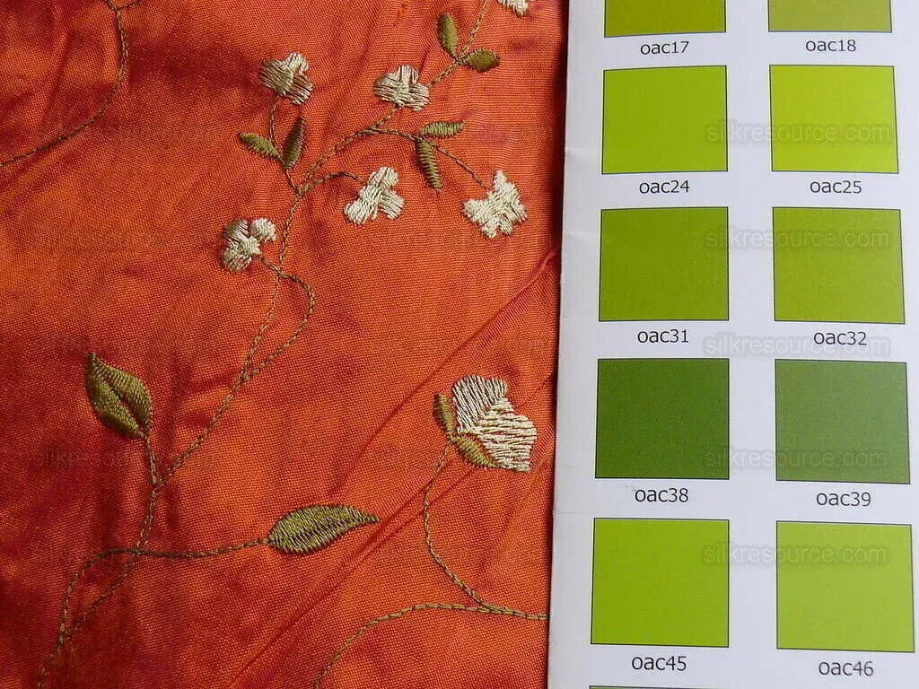 By Yard 100%silk Embroidery Saffron Burgundy Red Fluer #622A