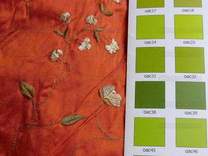 By Yard 100%silk Embroidery Saffron Burgundy Red Fluer #622A