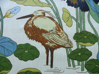 by yard Gp &amp; J Baker Nympheus Linen Lotus Heron Bird Print Stone/pistachio MSRP USD278/y