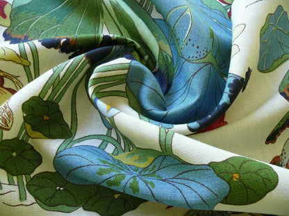by yard Gp &amp; J Baker Nympheus Linen Lotus Heron Bird Print Stone/pistachio MSRP USD278/y
