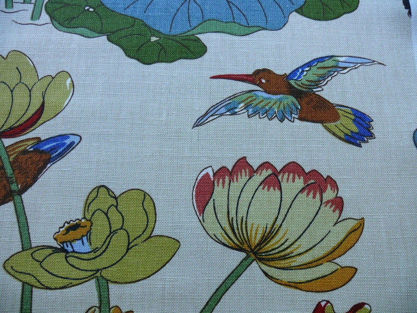 by yard Gp &amp; J Baker Nympheus Linen Lotus Heron Bird Print Stone/pistachio MSRP USD278/y