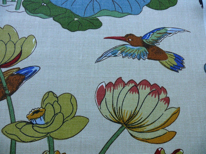 by yard Gp &amp; J Baker Nympheus Linen Lotus Heron Bird Print Stone/pistachio MSRP USD278/y
