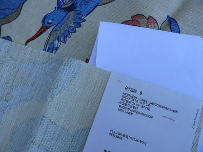 by yard Gp &amp; J Baker Nympheus Linen Lotus Heron Bird Print Indigo/marine/linen MSRP USD284/y