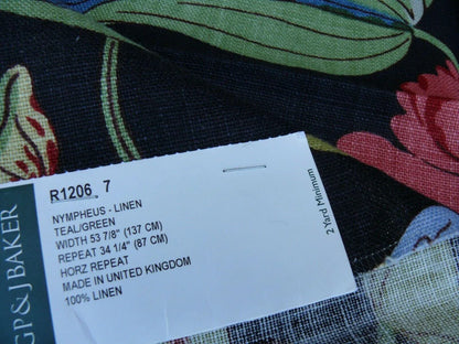 By yard Gp &amp; J Baker Nympheus Linen Lotus Heron Bird Print Teal/green MSRP USD284/y