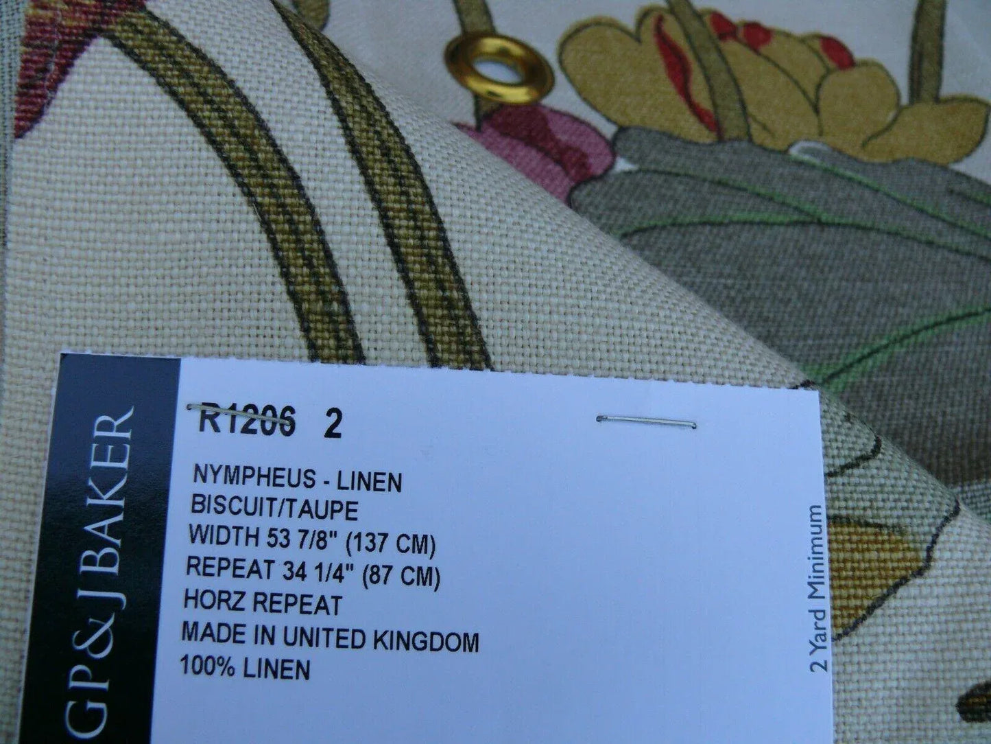 By yard Gp &amp; J Baker Nympheus Linen Lotus Heron Bird Print Biscuit/taupe MSRP USD284/y