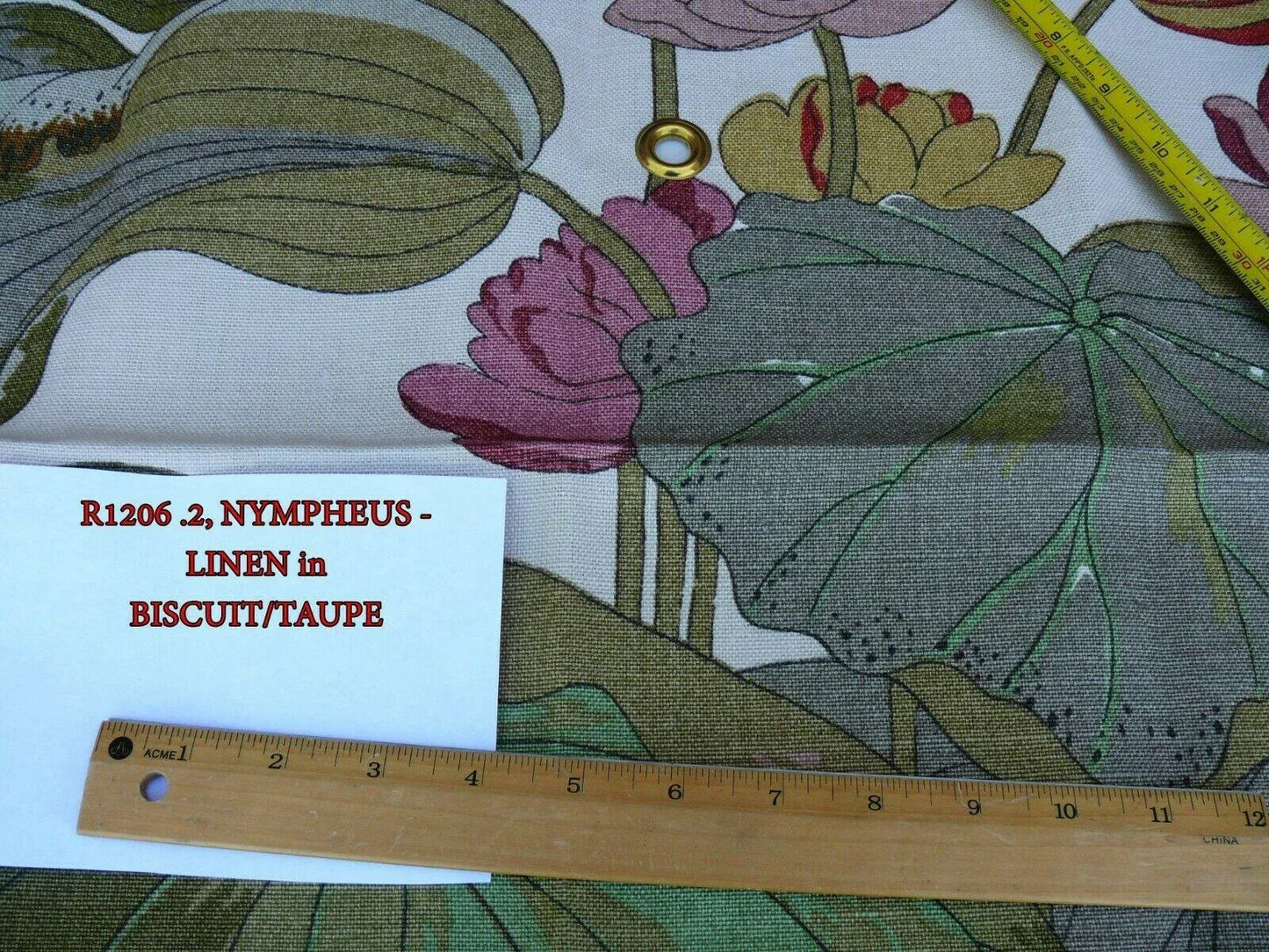 By yard Gp &amp; J Baker Nympheus Linen Lotus Heron Bird Print Biscuit/taupe MSRP USD284/y