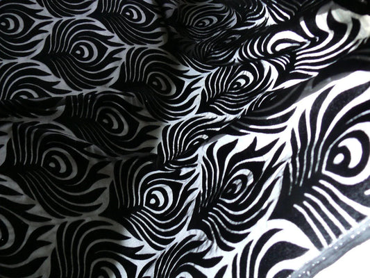 By Yard Robert Allen Isadora Peacock Feather Silk Velvet Cut Velvet Black Art Deco MSRP USD 93/Y!