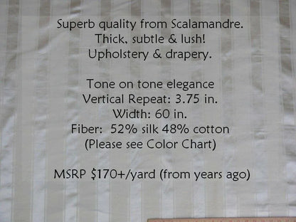 By Yard Scalamandre "nice" Silk & Cotton Stripe Creme On Creme MSRP USD 170+/Y