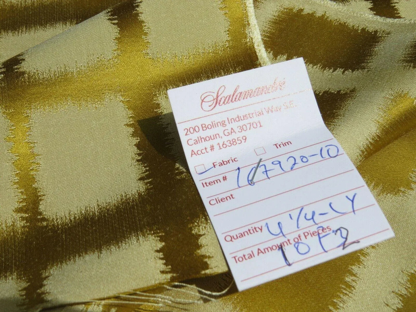 By Yard Scalamandre Palladium Fonthill Modern Silk Lampas Gold Leaf Green Mid Century MSRP USD 196