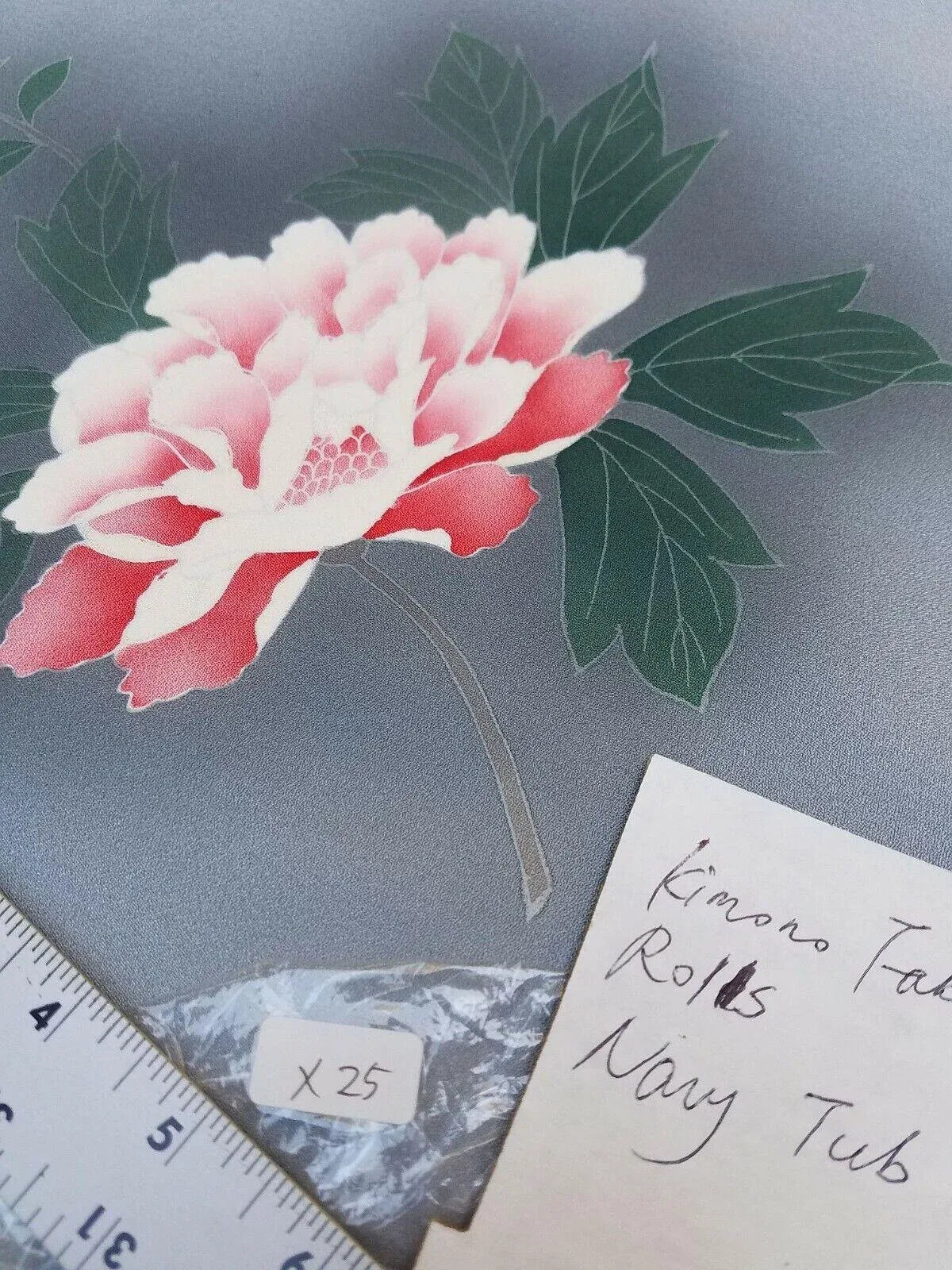 New Silk Tsukesage Bolt Handpainted Red Tree Peony @x25 Z69 12mx36cm (472x14.1" 13y