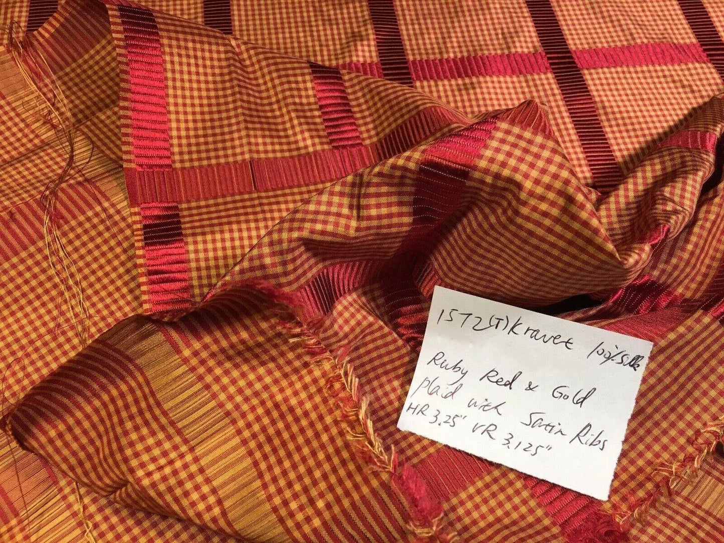 By Yard Kravet 100% Silk Taffeta Plaid Ruby Red Square Dazzling! MSRP USD 200 #1572