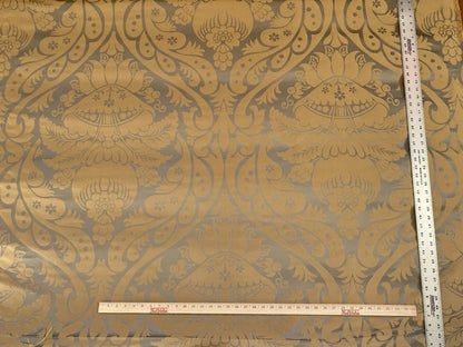 Lee Jofa Alodie Silk Damask, Goldstone Celadon Blue Gold Bronze Silk Cotton 2.5YD MSRP USD276/Y