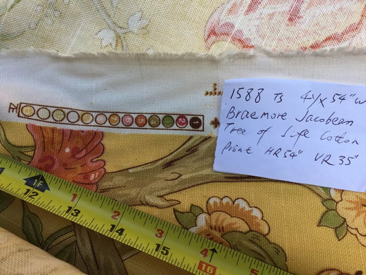 4 yards Printed Cotton Jacobean Sunny FLowers Red on Golden Yellow #1588