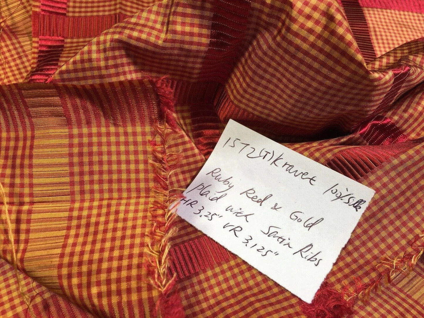By Yard Kravet 100% Silk Taffeta Plaid Ruby Red Square Dazzling! MSRP USD 200 #1572