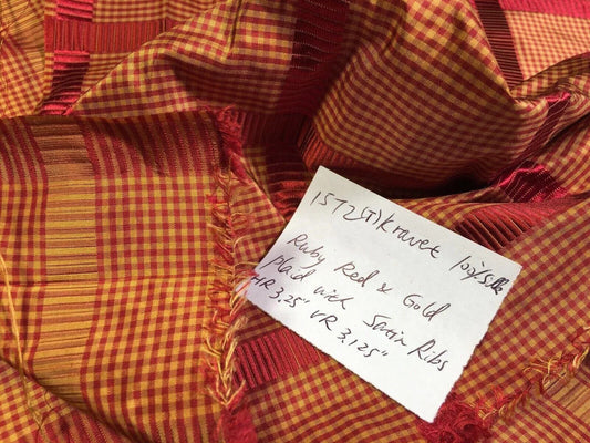 By Yard Kravet 100% Silk Taffeta Plaid Ruby Red Square Dazzling! MSRP USD 200 #1572
