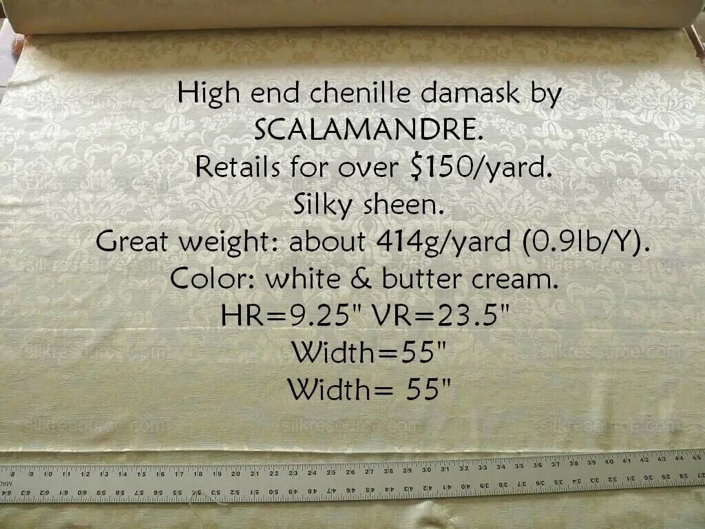 By yard Scalamandre White Butter Cream Chenille Damask Reversible MSRPUSD150+Y