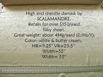 By yard Scalamandre White Butter Cream Chenille Damask Reversible MSRPUSD150+Y