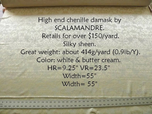 By yard Scalamandre White Butter Cream Chenille Damask Reversible MSRPUSD150+Y