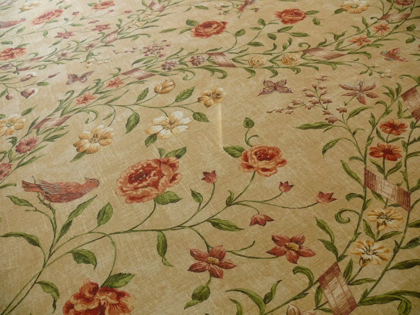 By yard Lee Jofa Sutherland Linen Print Chinoiserie Tree Birds "Honey" Gold Pink Green Linen Cotton MSRP USD238/y