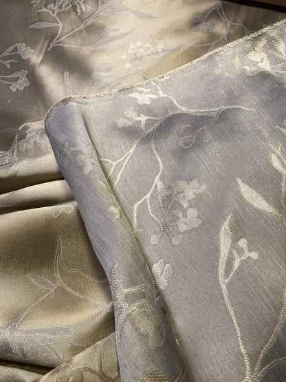 2.6Yards Beacon Hill Leiria Silk Linen Organza Damask Steel Blue Gold MSRP USD220/Y #1601