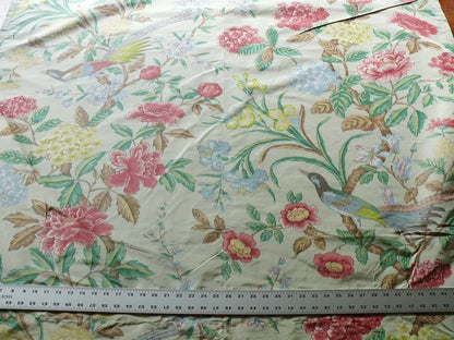 1.1y Scalamandre Oiseau des Exotique 100% Silk Warp Print Bird Light Sage Green